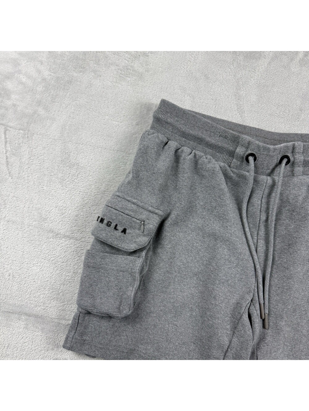 YoungLA Cargo Sweat Shorts Gray Drawstring Pocket Athletic Men Small Fleece Y2K - Picture 8 of 8